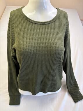 Sweet Lilac Olive Green Waffle Knit Open Back Twist Top Small